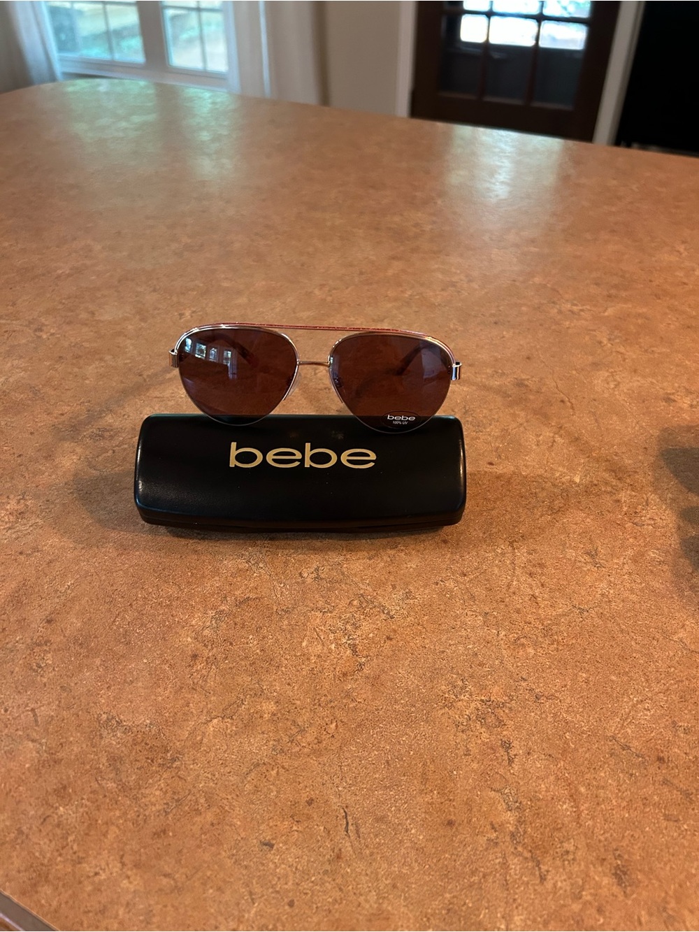 bebe Aviator Sunglasses in Brown Lenses with Rose Gold Frame